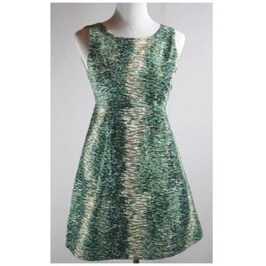 ZARA Women's Green Tan White 100% Cotton Dress